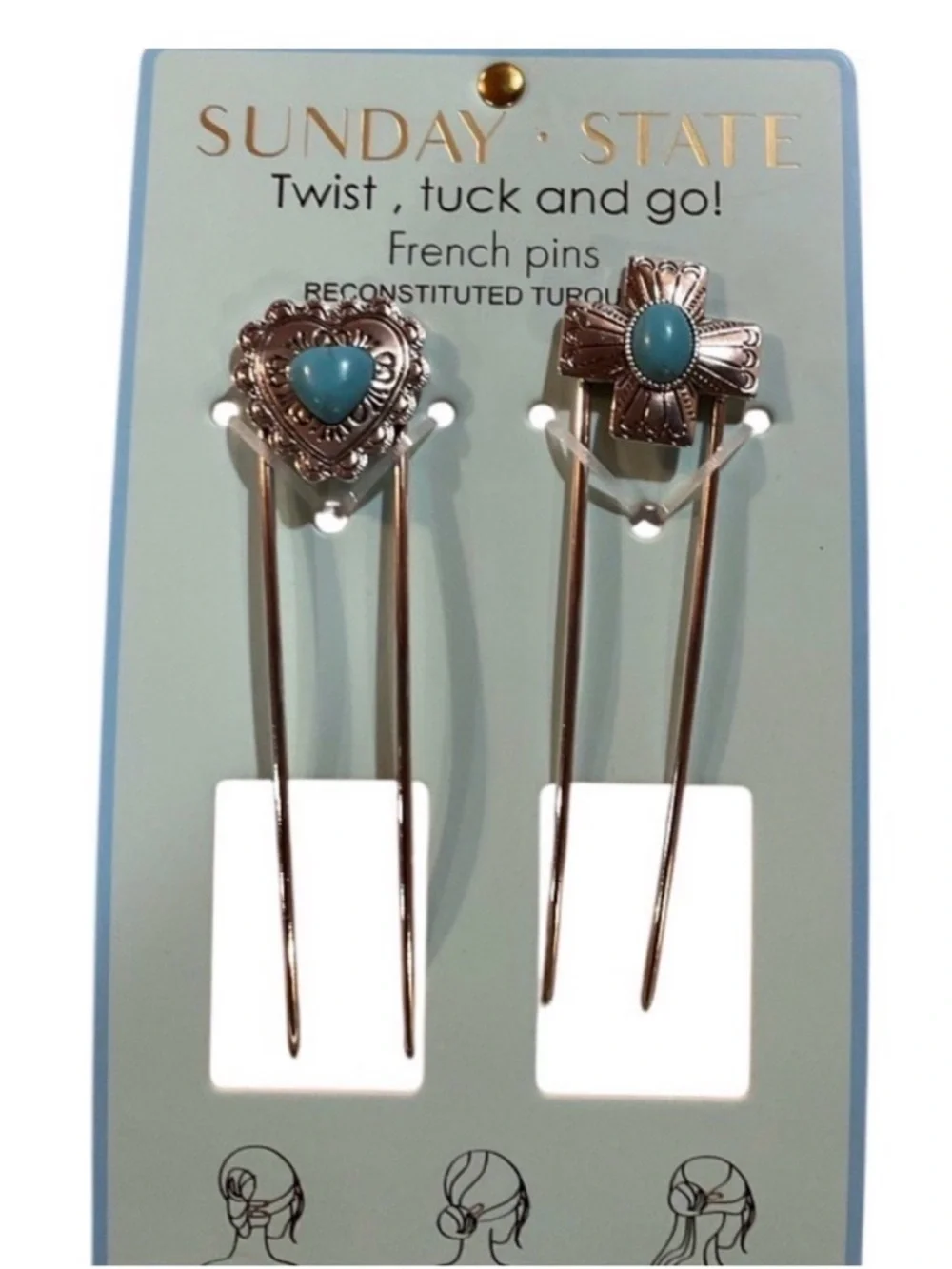 NWT Sunday State Silver and Turquoise Hair Pins